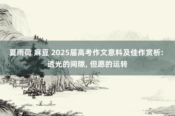 夏雨荷 麻豆 2025届高考作文意料及佳作赏析: 透光的间隙， 但愿的运转