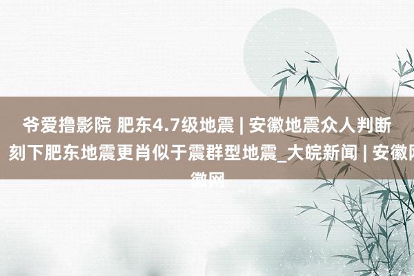 爷爱撸影院 肥东4.7级地震 | 安徽地震众人判断：刻下肥东地震更肖似于震群型地震_大皖新闻 | 安徽网