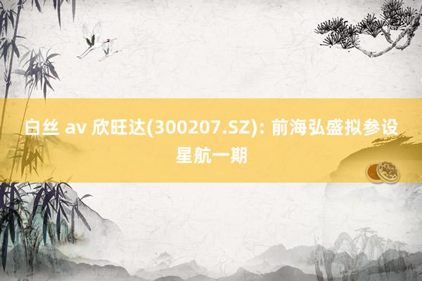 白丝 av 欣旺达(300207.SZ): 前海弘盛拟参设星航一期
