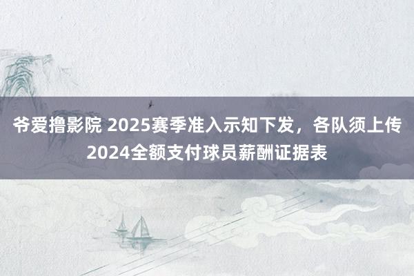 爷爱撸影院 2025赛季准入示知下发，各队须上传2024全额支付球员薪酬证据表