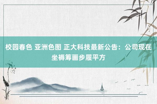 校园春色 亚洲色图 正大科技最新公告：公司现在坐褥筹画步履平方