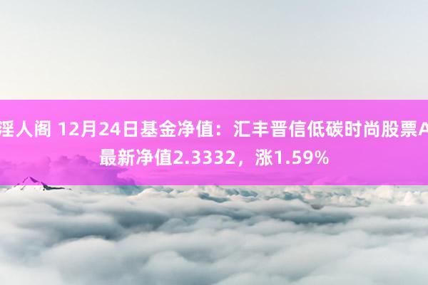 淫人阁 12月24日基金净值：汇丰晋信低碳时尚股票A最新净值2.3332，涨1.59%