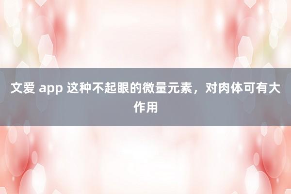文爱 app 这种不起眼的微量元素，对肉体可有大作用
