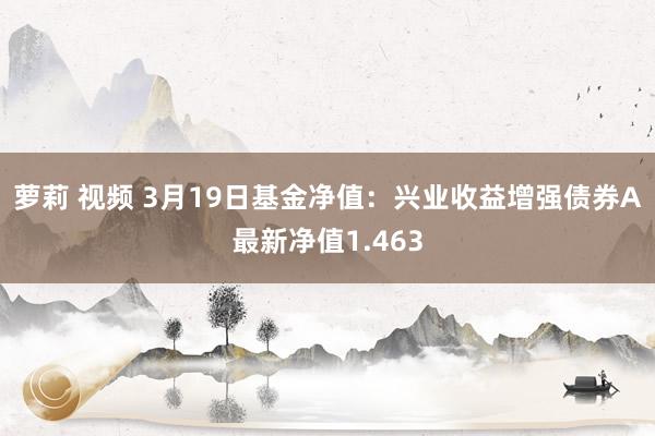 萝莉 视频 3月19日基金净值：兴业收益增强债券A最新净值1.463