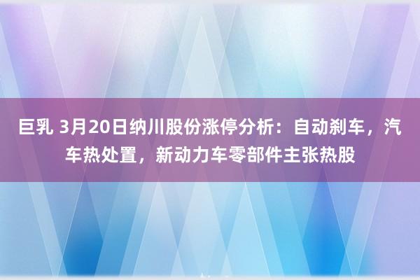 巨乳 3月20日纳川股份涨停分析：自动刹车，汽车热处置，新动力车零部件主张热股