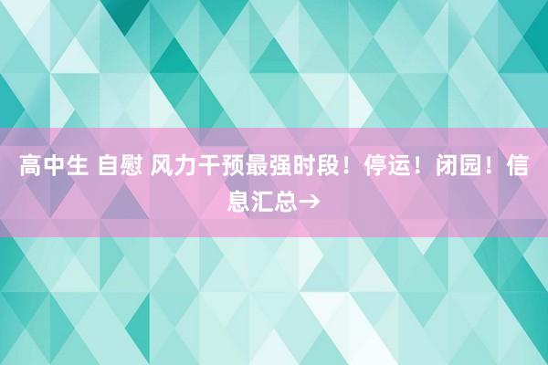 高中生 自慰 风力干预最强时段！停运！闭园！信息汇总→