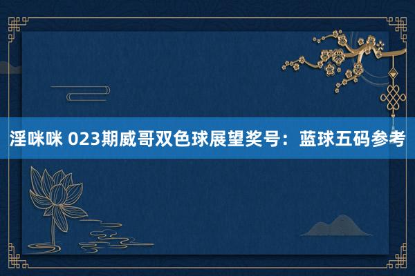 淫咪咪 023期威哥双色球展望奖号：蓝球五码参考