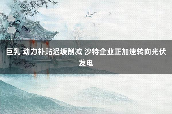 巨乳 动力补贴迟缓削减 沙特企业正加速转向光伏发电